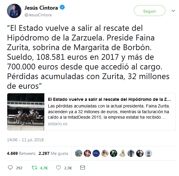 Balance tras 5 años de gestión F.Zurita en HZ: pérdidas 32 millones € y 3 rescates con dinero público 2018-014