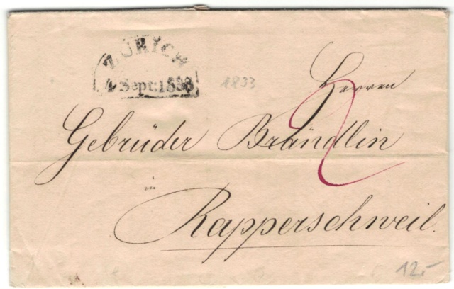 Brief mit Halbkreisstempel Zürich , 4. Sept. 1833 Vorphi20