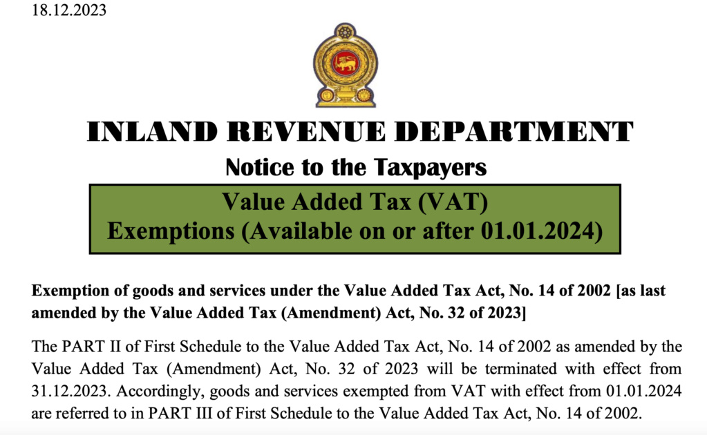 Value Added Tax (VAT) Exemptions (Available on or after 01.01.2024) Scree404