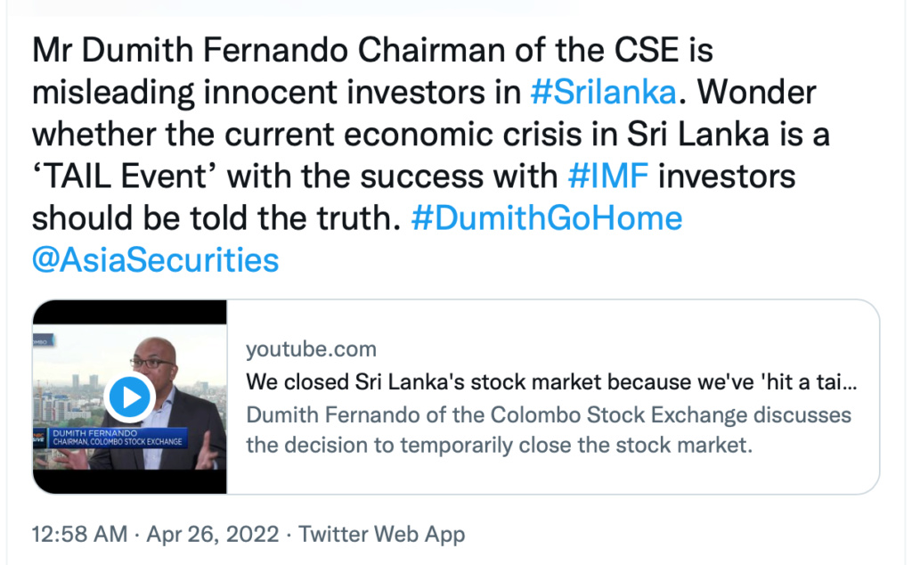 CSE Chairman Dumith Fernando steps down amidst investor protest Screen84