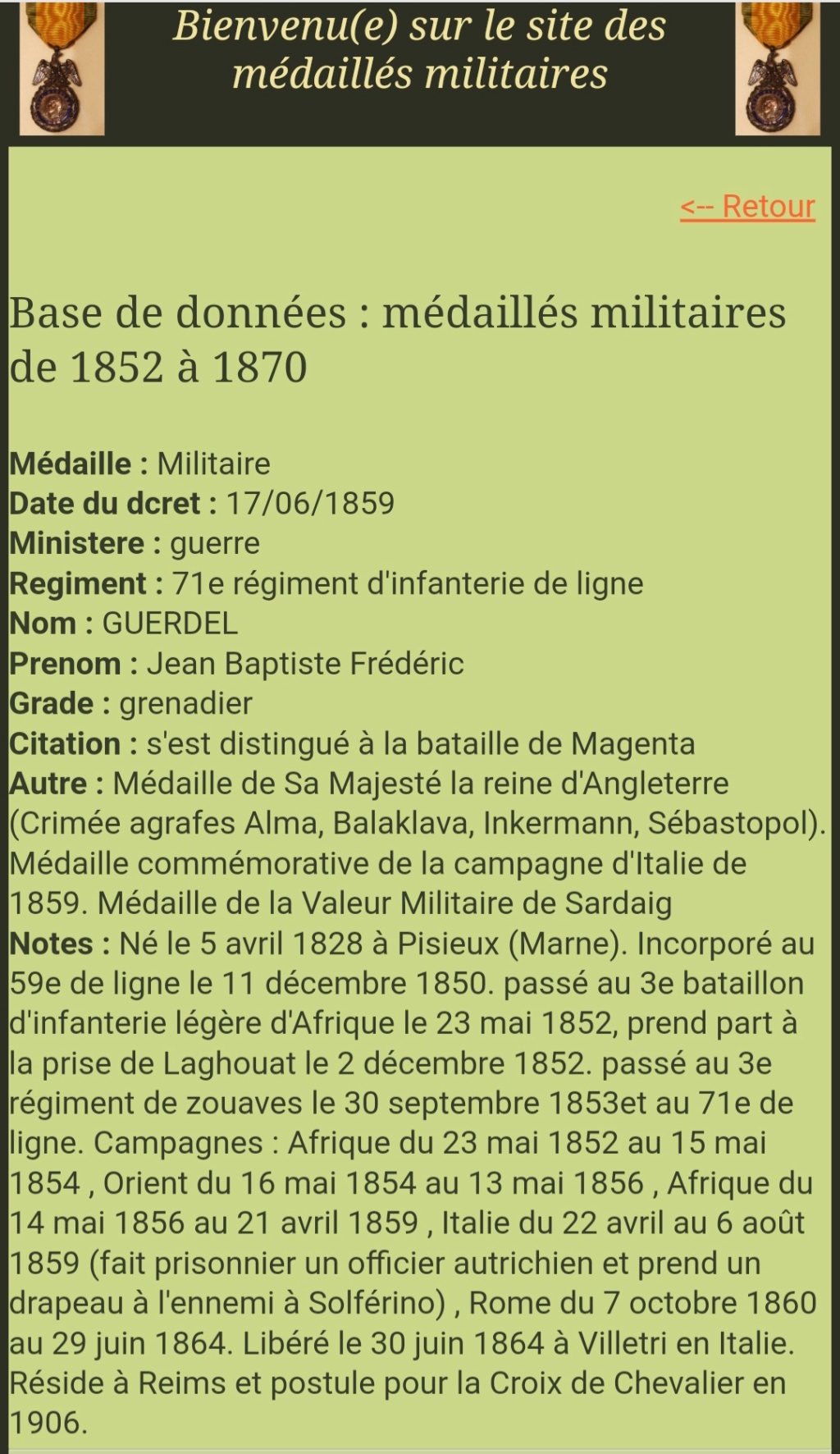 Grenadier Jean Baptiste Frédéric GUERDEL 71ème de ligne Scree194