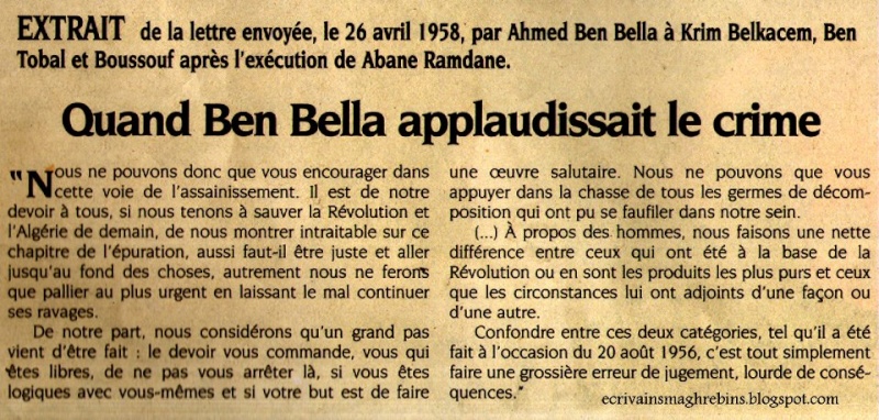 aprés l'éxécution de Abane Ramdane: Quand Ben Bella applaidissait le crime  139