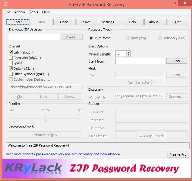 Free ZIP Password Recovery 3.53.64 - Ανακτά χαμένους κωδικούς πρόσβασης για το κρυπτογραφημένο αρχείο ZIP Scree132