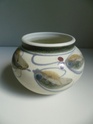 White stoneware pot with stylised decoration, glaze obscured mark... P1160110
