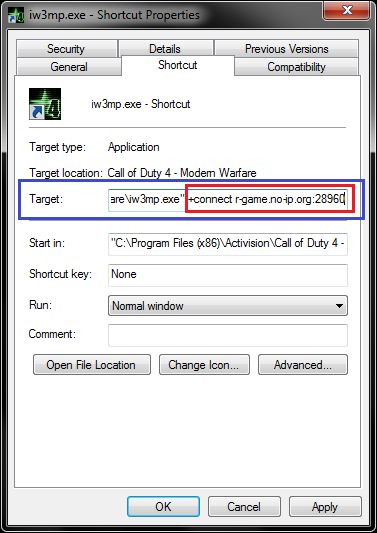 Call of Duty 4 Shortcut direct to the server 210
