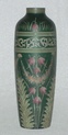 Enamel painted dark green glass vase c1910 Registered Depose 'LR' label  Dsc_2210
