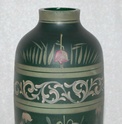Enamel painted dark green glass vase c1910 Registered Depose 'LR' label Dsc_2211
