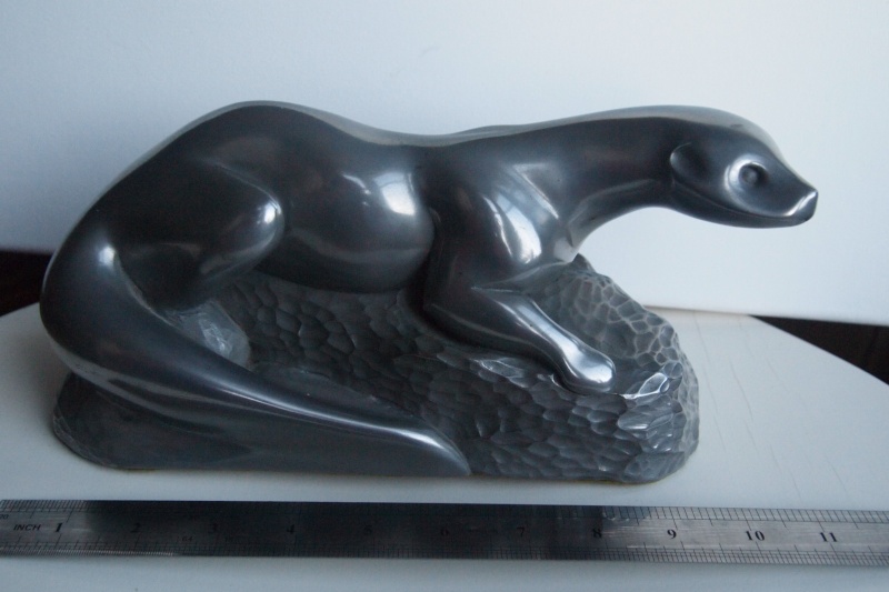  Signed large Otter figurine, Art Deco style, anyone recognise signature? P4178312