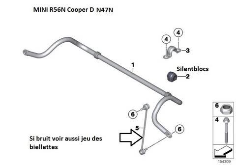 MINI R56N N47N Cooper D an 2011 ] Silentbloc de barre stab et support bras  suspension avant