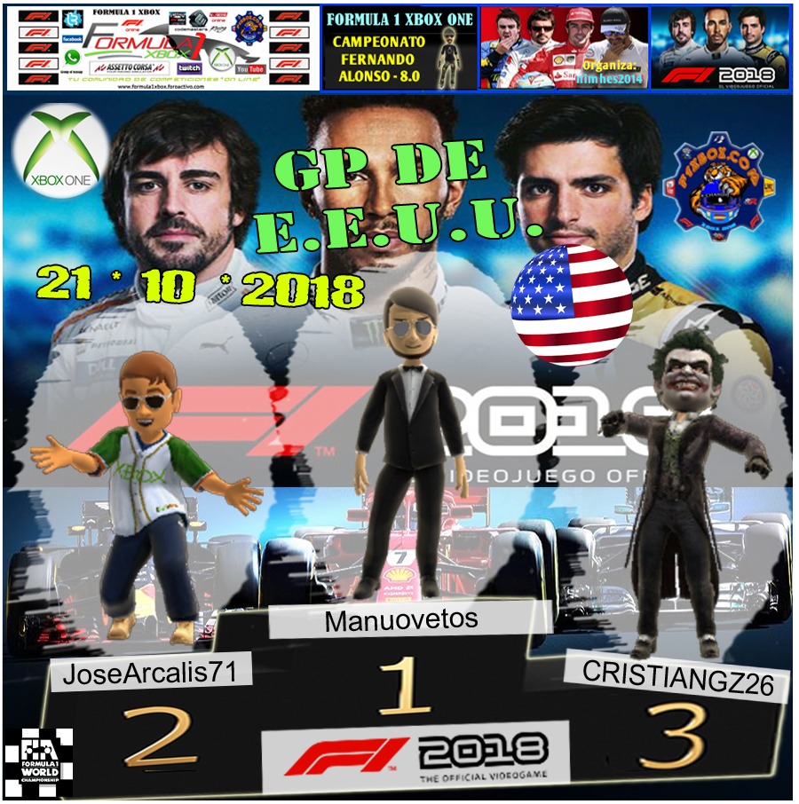 F1 2018 *** CAMPEONATO FERNANDO ALONSO 8.0 *** TODAS LAS AYUDAS *** RESULTADOS Y PODIUM *** GP DE EE.UU *** 22 - 10 - 2018. Whatsa16