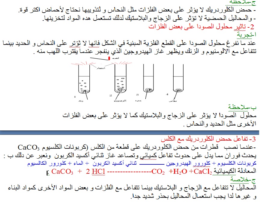 المحاليل وتفاعلاتها مع بعض المواد S610