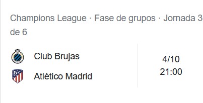 U.C.L. 2022/23 Grupo B Partido 3º Club Brugge KV Vs Atlético de Madrid  (Martes 4 de Octubre, 21H)  Cl31110