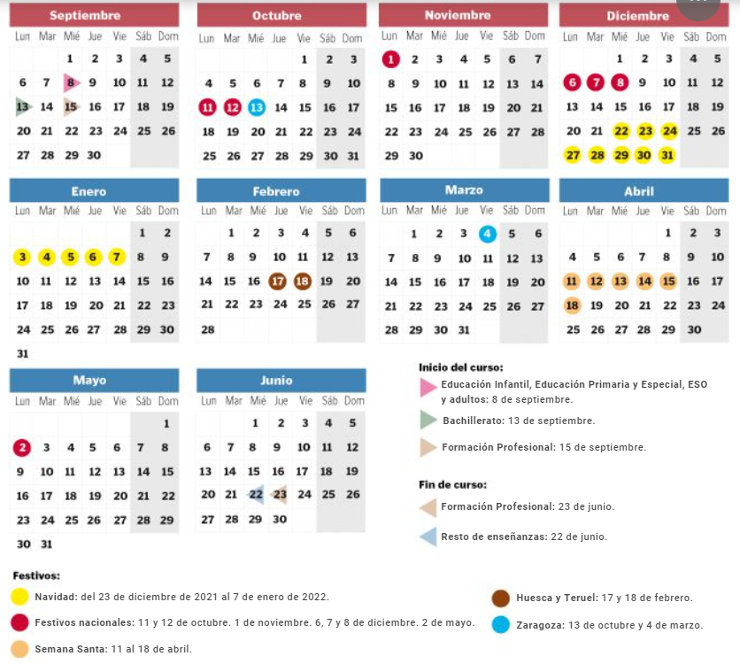 Calendario escolar 2021-22 Calend10