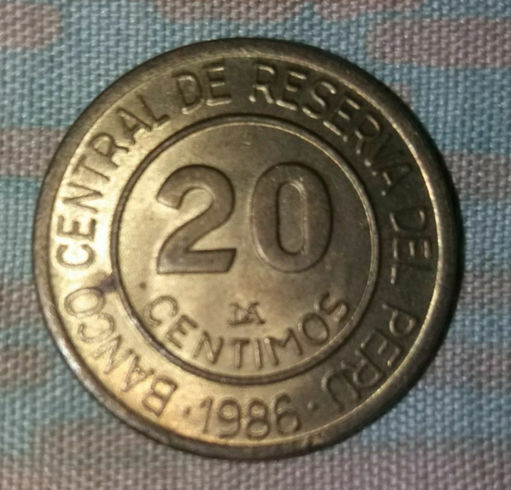Perú 20 céntimos, 1986 (Anverso descuadrado) Photo530