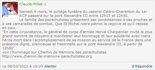 Hommage à Cédric Charenton, caporal au 1er Régiment de chasseurs parachutistes tombé au Mali opération SERVAL - Page 4 Forum_10