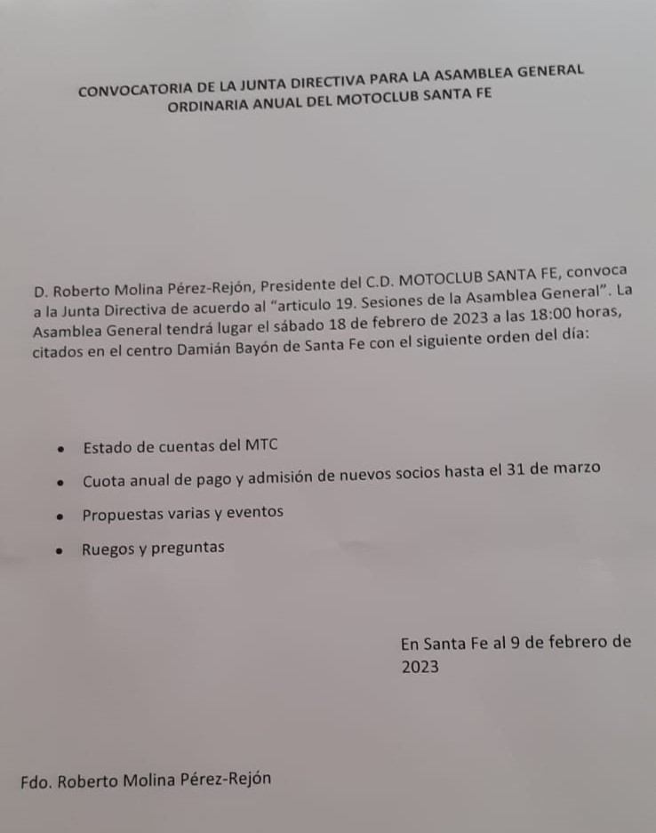 Asamblea General para elección de Presidente y Junta Directiva el 18/02/2023 a las 18:00. En el Damián Bayón de Santa Fe. Img-2034