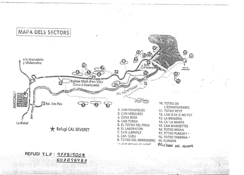 Mapa dels sectors d' Margalef. Mapa2010