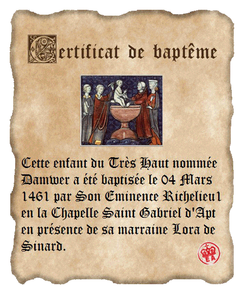 Baptême de Damwer, Dame de Saint Etienne les Remiremont  - Page 2 Certif12