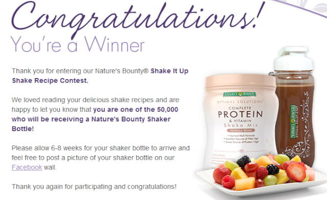 Nature’s Bounty Shake Up Your Routine! Sweepstakes ends 2/1 Shake10