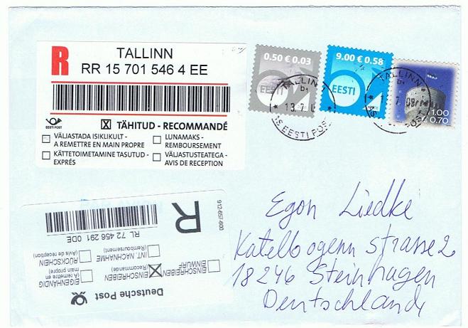 Reco-Aufkleber der Deutschen Post Tallin13