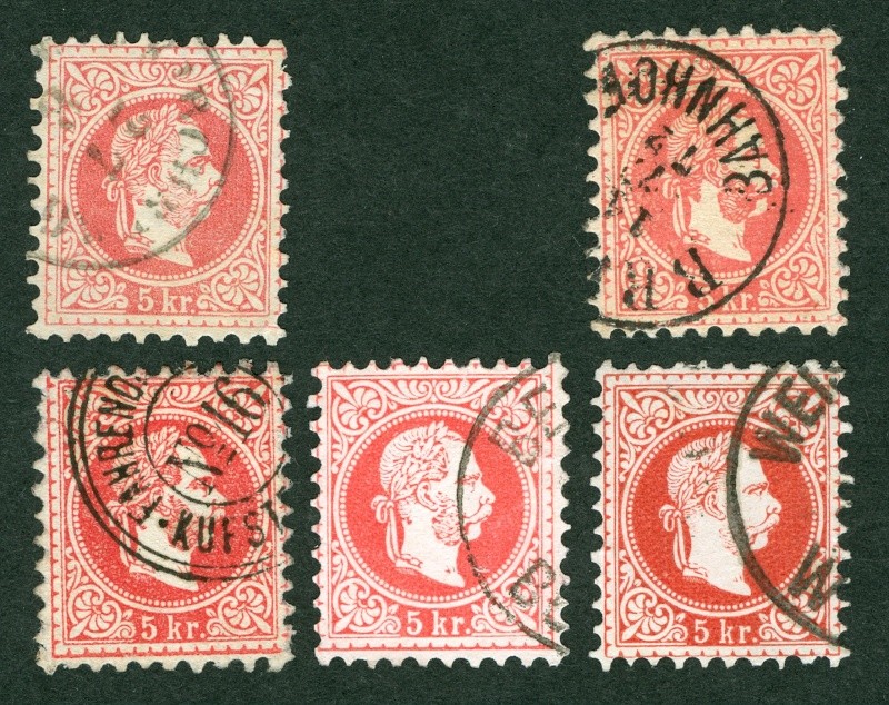 stempel - Freimarken-Ausgabe 1867 : Kopfbildnis Kaiser Franz Joseph I 5_kr_t10