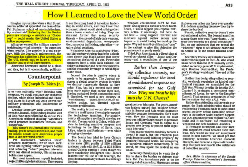 Joe Biden: How I learned to love the NWO – Wall Street Journal April 1992 Nwo_bi10