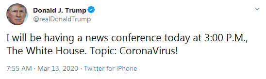 POTUS news conference today, March 13, at 3pm EDT. Topic: CoronaVirus! [Live Stream Link Inside] Potus12