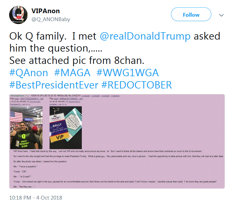 VIP Anon Asks Trump at Rochester Rally, “Is Q Real?” Priceless POTUS Reply Vip_an10