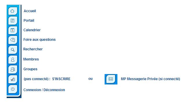 Les boutons Accueil Portail FAQ Membres Profil Connexion sur le côté Bouton10