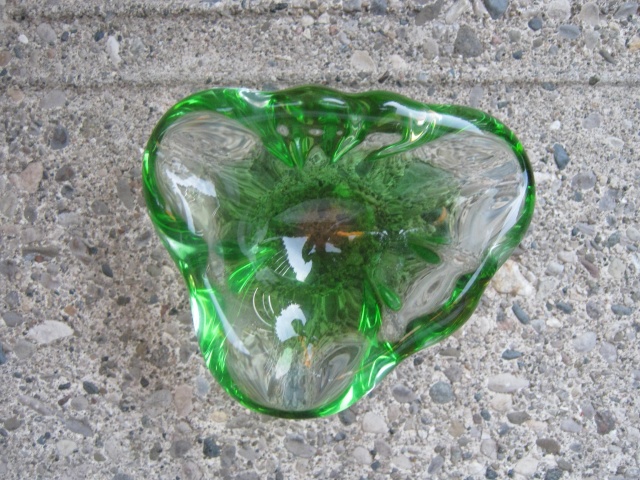 Small Green to Clear Glass Bowl. Heavy! Potter52