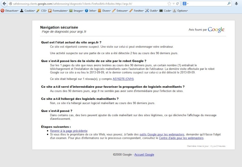 Probleme logiciel malveillant signalé. Alerte11