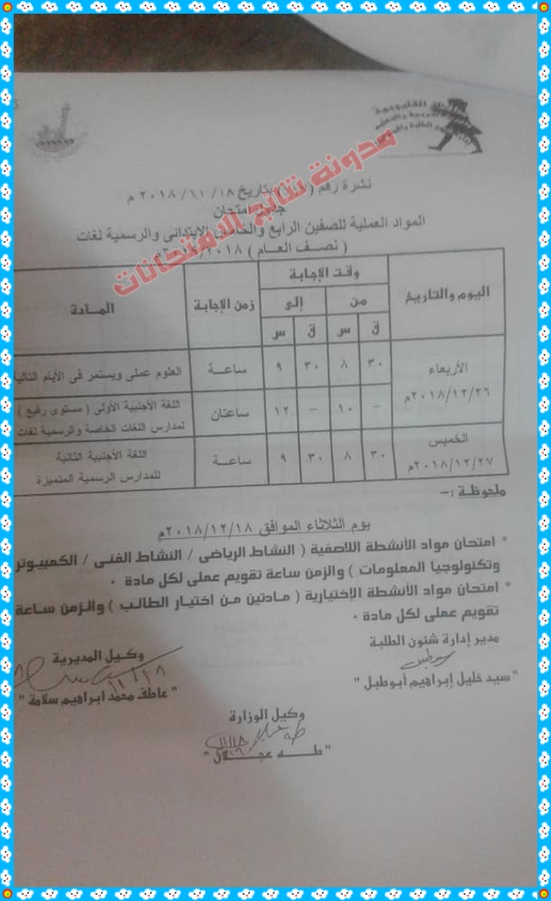 الثاني - جدول امتحانات الترم الثاني 2024 محافظة القليوبية المرحلة الابتدائية والاعدادية والثانوية 113