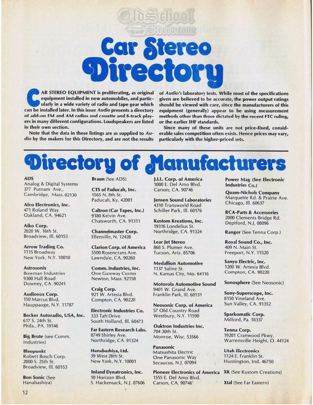 1975 - Audio Magazine - Car-Stereo - Directory Part #1 1975_a12