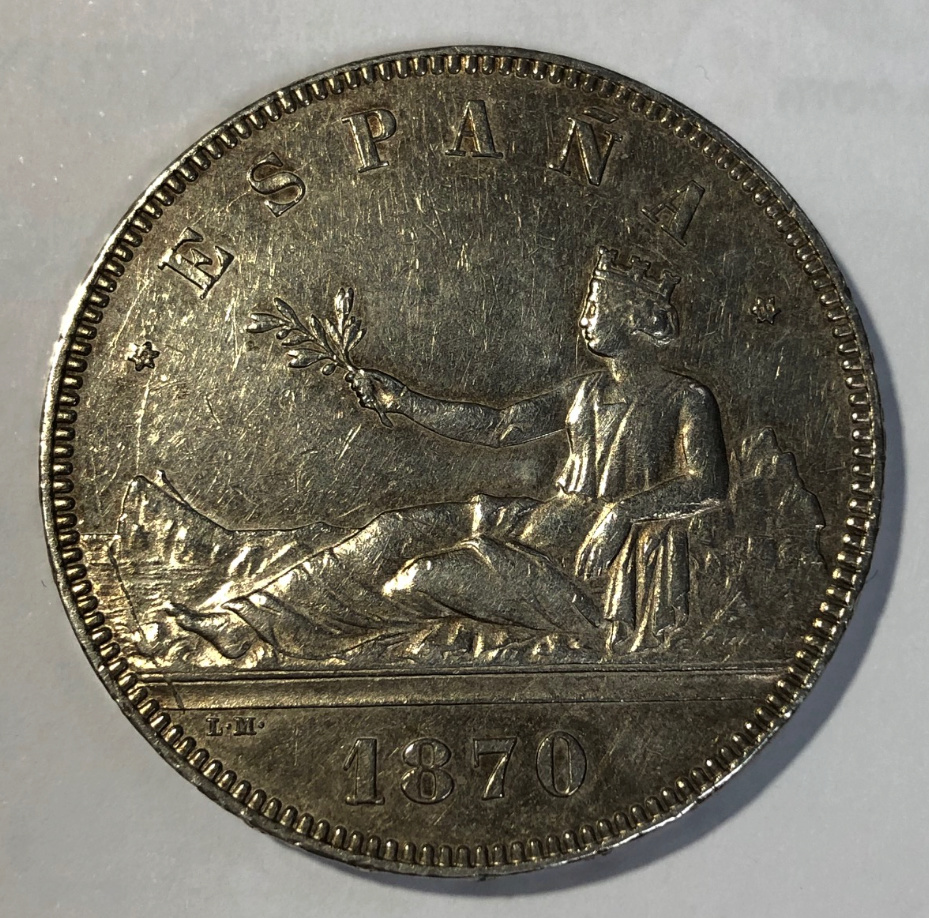 5 pesetas 1870. Gobierno Provisional. DURO HISPANIA Anvers11