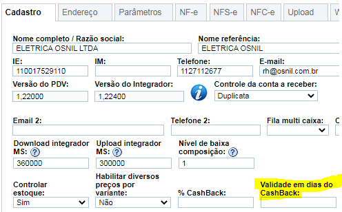 Cashback - configurações - StandAlone Valida10