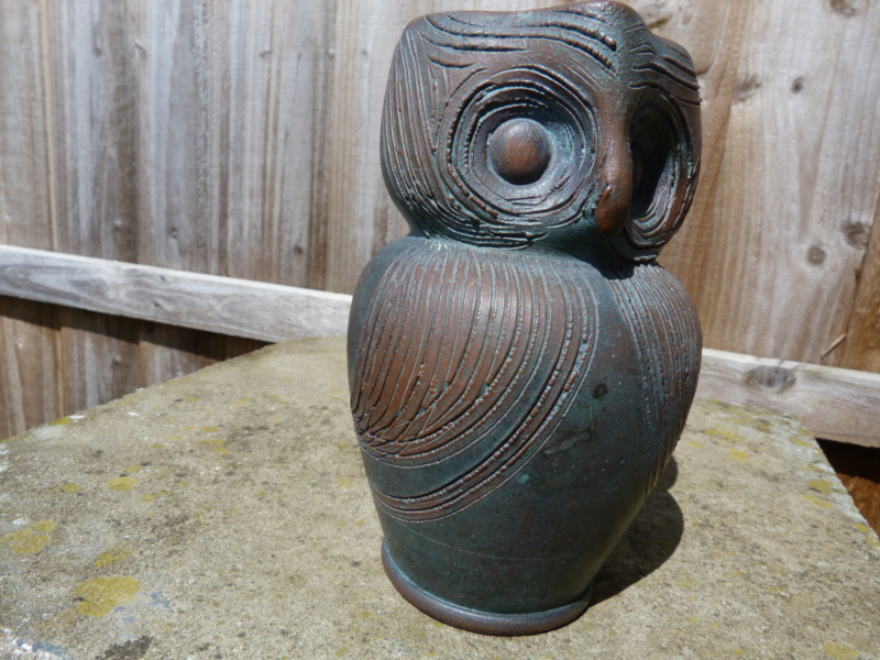 Hand made Owl Jug, is it pot or is it copper?? no marks,  P1120862