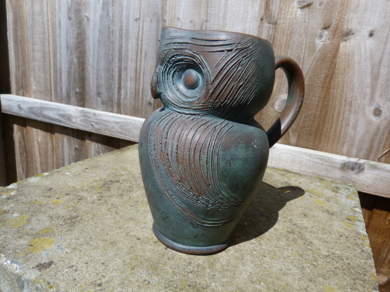 Hand made Owl Jug, is it pot or is it copper?? no marks,  P1120863