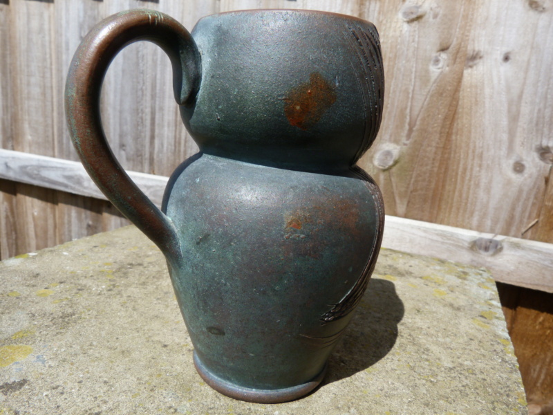 Hand made Owl Jug, is it pot or is it copper?? no marks,  P1120864