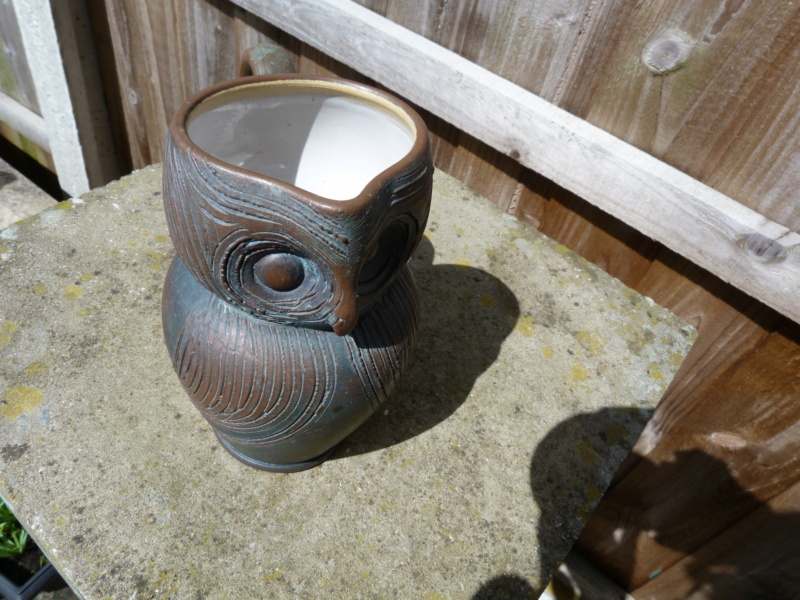 Hand made Owl Jug, is it pot or is it copper?? no marks,  P1120865