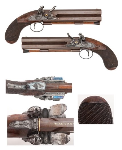 Very Fine Super Imposed Barrel Flintlock Pistols by Manton, Circa 1787 Manton10