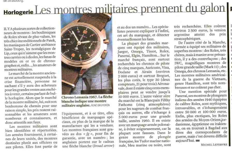 "Les montres militaires prennent du galon" Le Monde 16-17/11/2008 Montre11