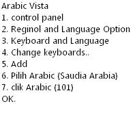 Cara nak membolehkan komputer anda menulis arab/jawi Vista10