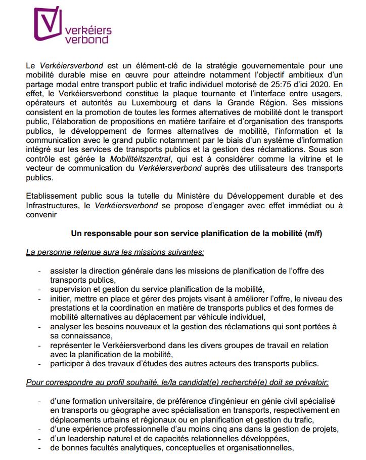 Responsable service planification de la mobilit - Communaut des Transports du Luxembourg E110