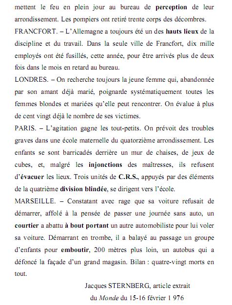Linguistique du texte : Violence et fait divers .. texte de Jacques Sternberg ... C211