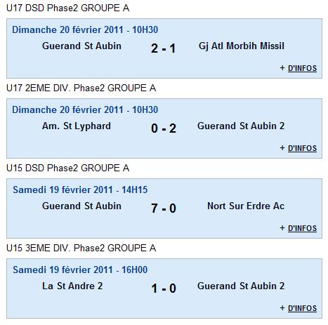 Résultats du club (équipes U15, U17, U19 et Seniors) - Week end du 19 et 20 février 2011 Rasult13