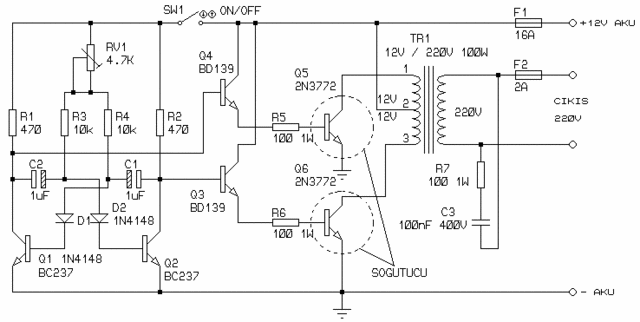 12 Volt DC - 220V AC 100Watt Konvertör Ap300210