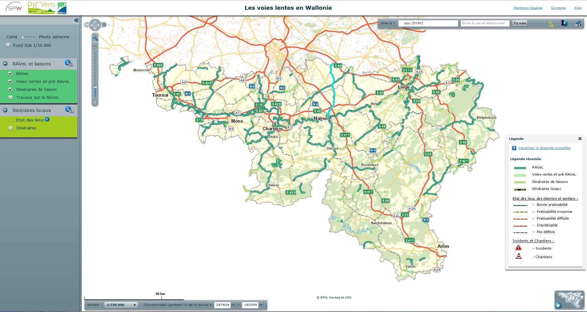 Carte interactive des voies lentes de Wallonie. 2014-119