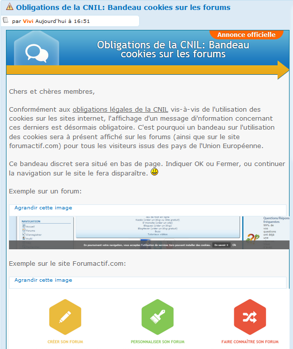 Obligations de la CNIL: Bandeau cookies sur les forums Captur14