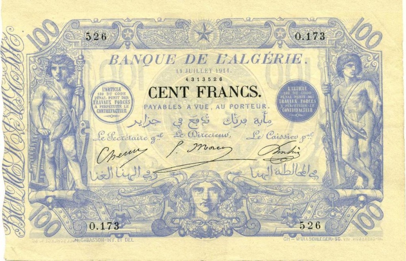 Émissions 100 Francs Algérie de 1852 à 1962 (Photos rares) 100_fr18