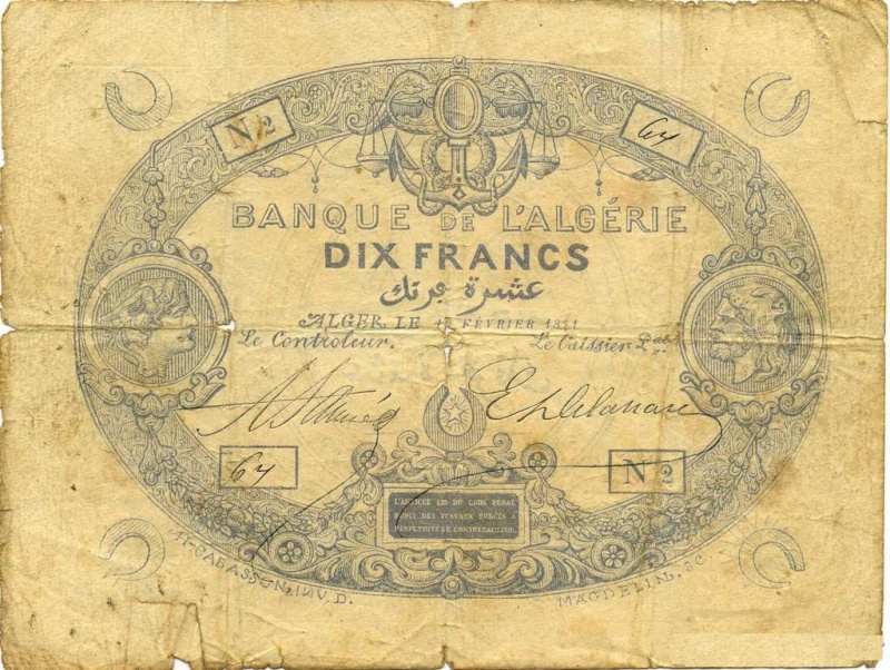 Émissions 10 Francs Algérie de 1871 à 1958 (Photos rares) 10_fra10
